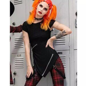Killstar Frankie Zip Black Top Goth Sz S